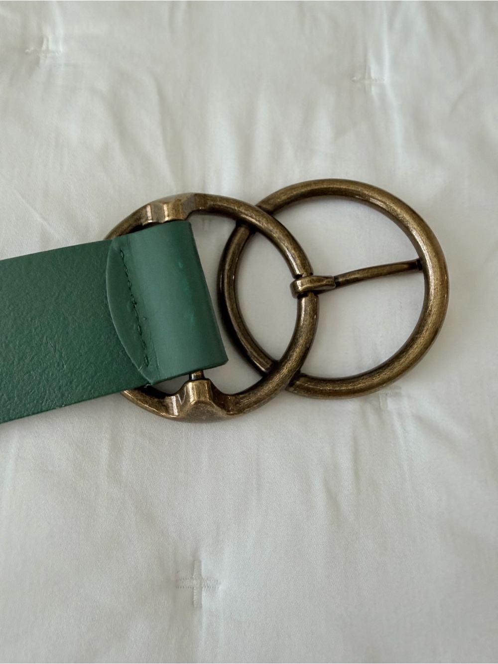 Green Genuine Leather Belt with Double-ring Antiqued Brass Buckle Lucky Brand